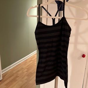 Lululemon power to the y tank. Lulu size 4, regular size 2, grey black stripe
